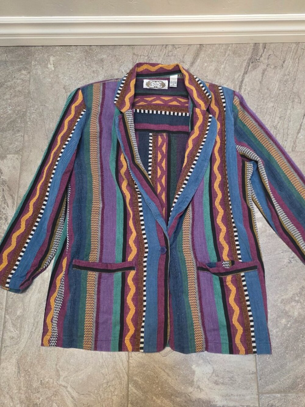 Vtg 90s ANGELIQUE NYC Colorful Green/Blue SPORT COAT Color Jacket Women M